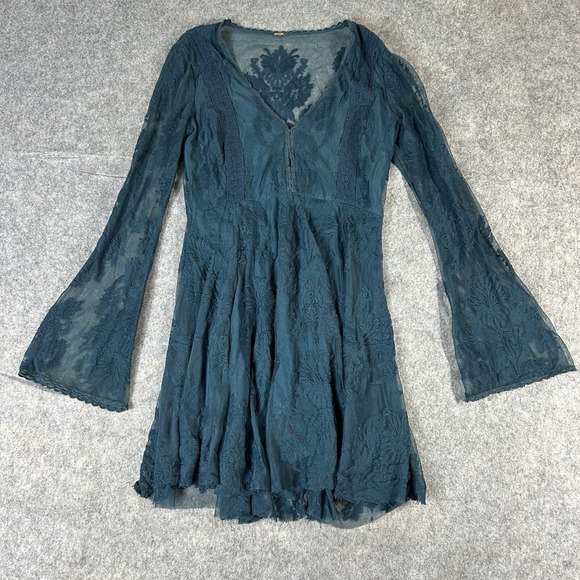 Free People Dresses & Skirts - Free People Reign Over Me Lace Dress Teal sz 6 ASO Elena Gilbert Vampire Diaries